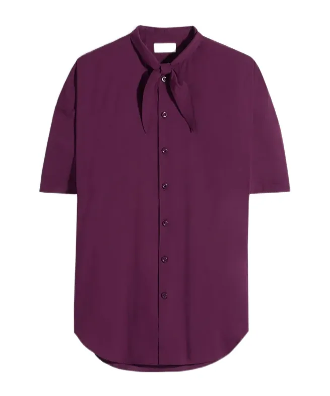 Short Sleeve Shirt With Foulard In Washed Cotton Muslin