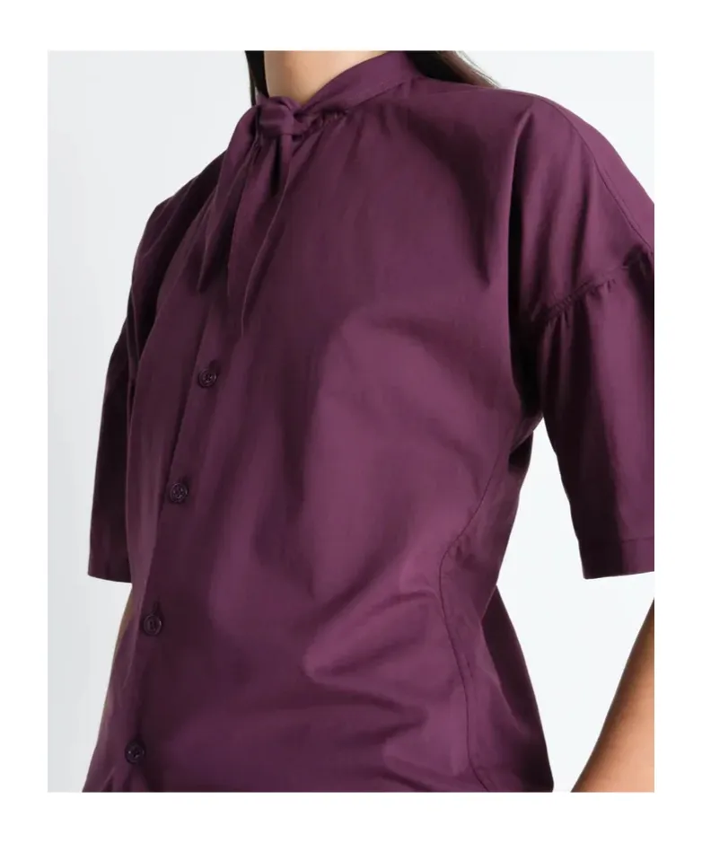 Short Sleeve Shirt With Foulard In Washed Cotton Muslin
