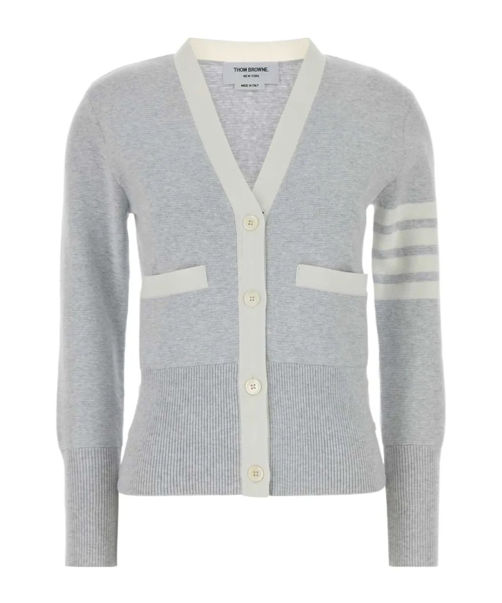 Thom Browne 4-Bar Striped V-Neck Buttoned Cardigan
