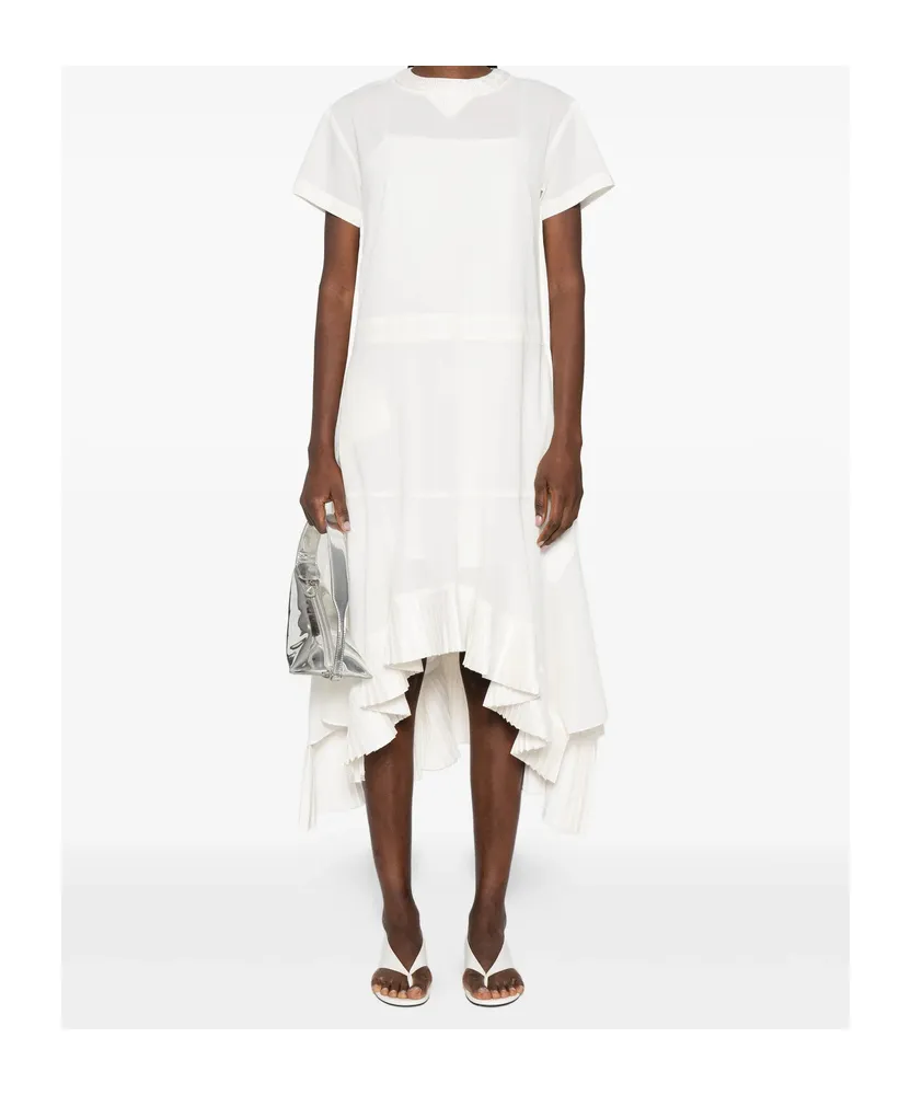 Ruffled Short-Sleeve Asymmetric Dress