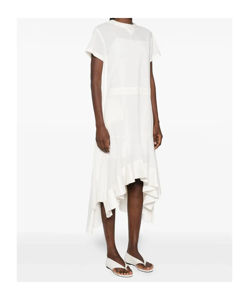 Ruffled Short-Sleeve Asymmetric Dress