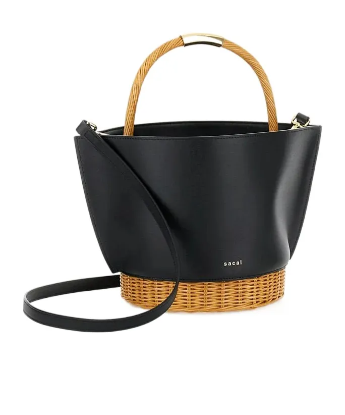 Sacai Logo Printed Woven Handle Bucket Bag