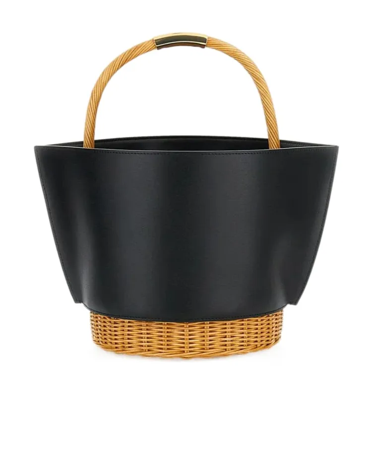 Sacai Logo Printed Woven Handle Bucket Bag