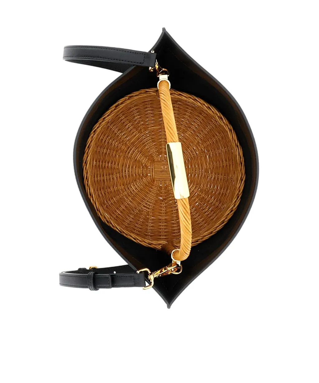Sacai Logo Printed Woven Handle Bucket Bag