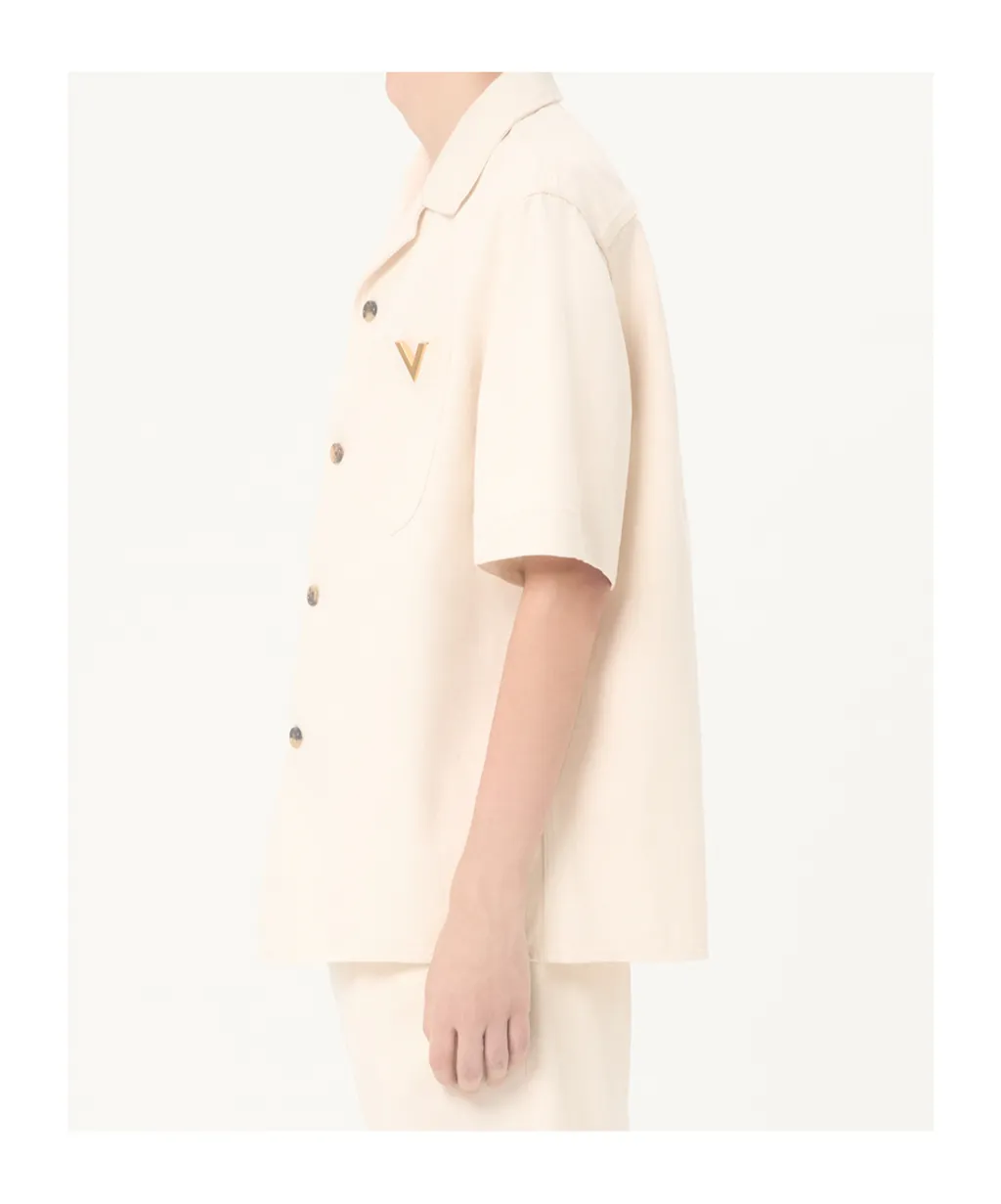 Valentino Denim Bowling Shirt With Vgold