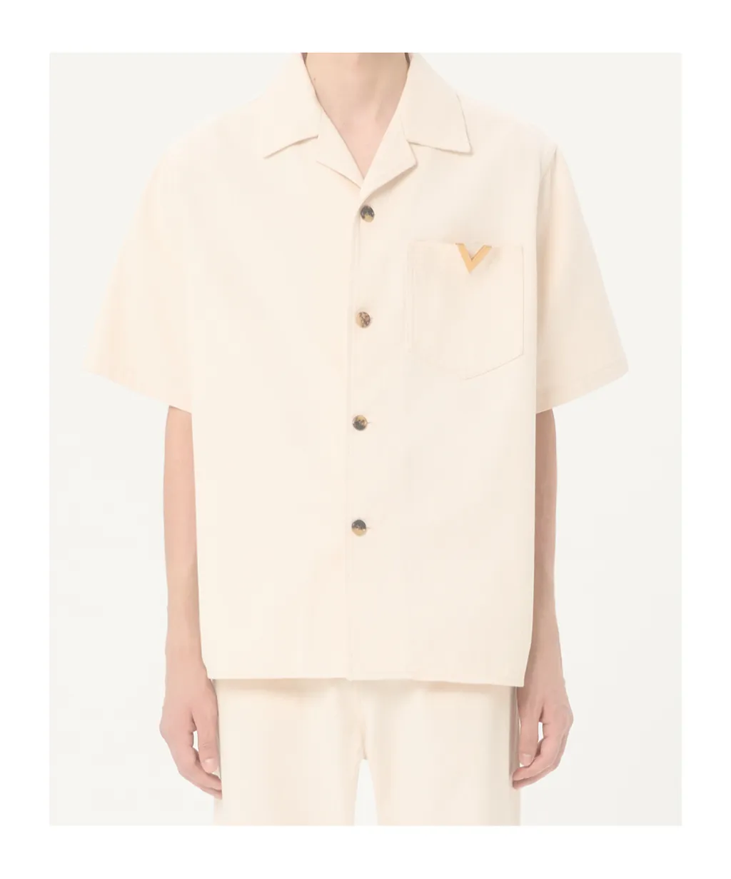 Valentino Denim Bowling Shirt With Vgold