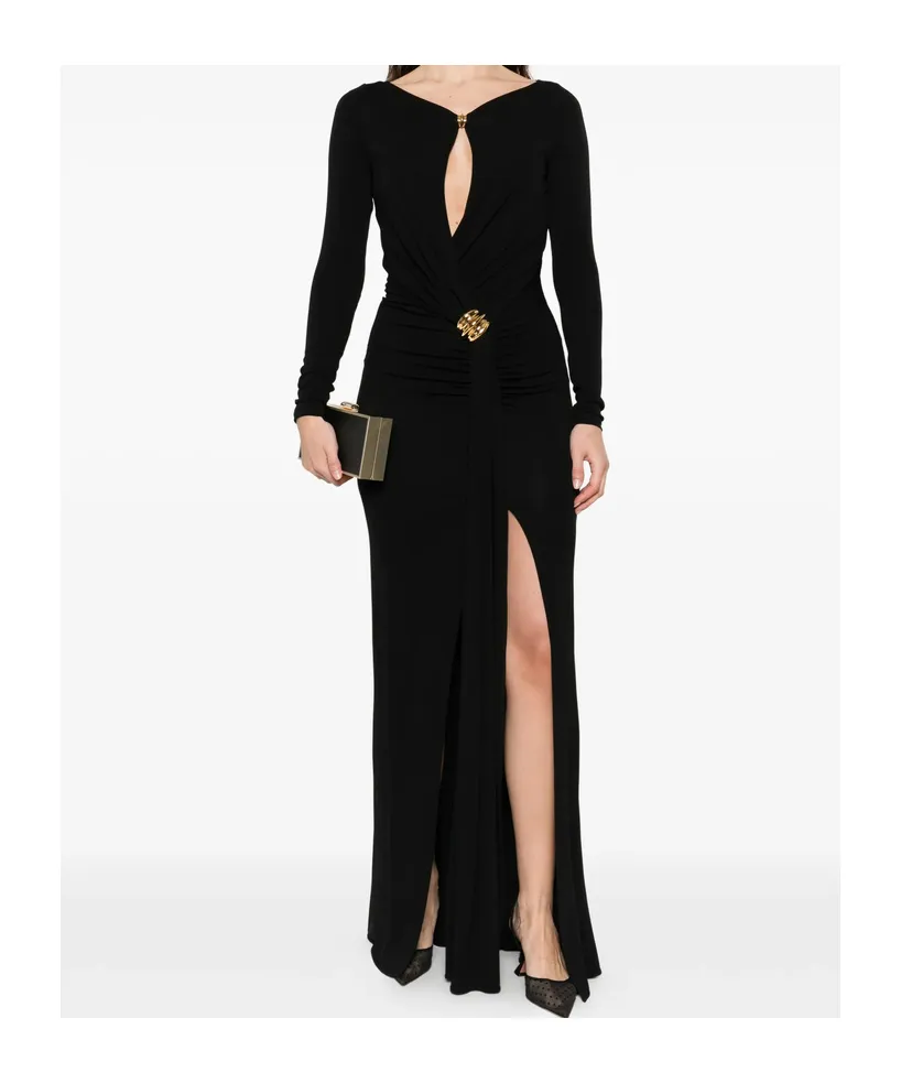 Gold-Tone Brooch Maxi Dress