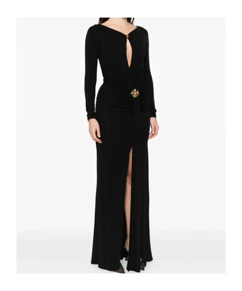 Gold-Tone Brooch Maxi Dress