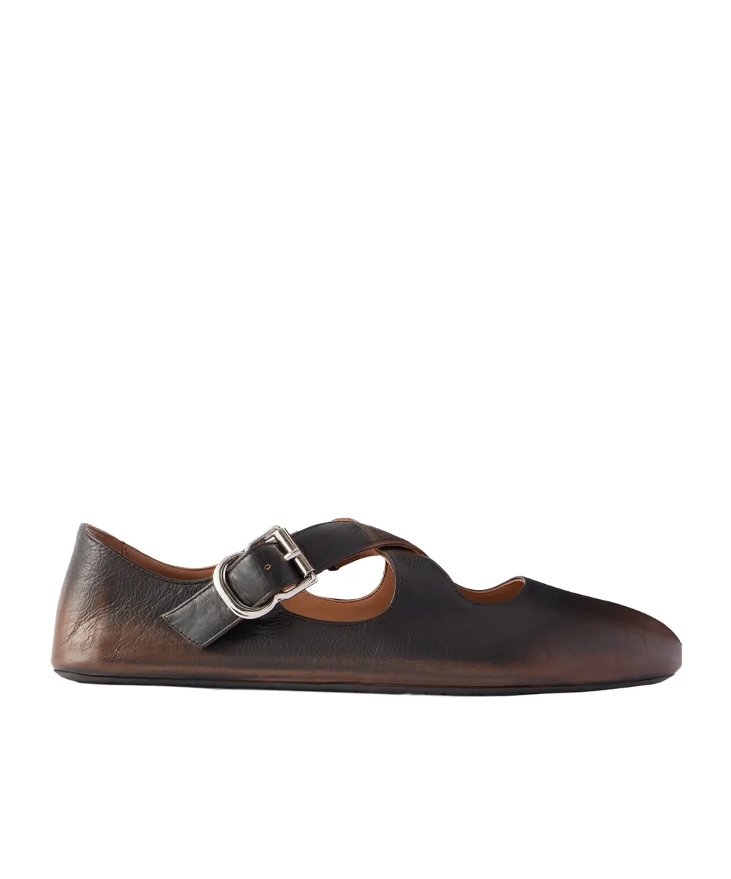 Cross Leather Ballet Flats