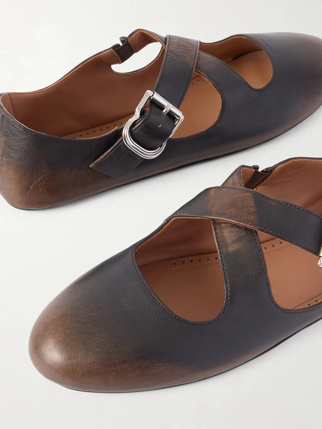 Cross Leather Ballet Flats
