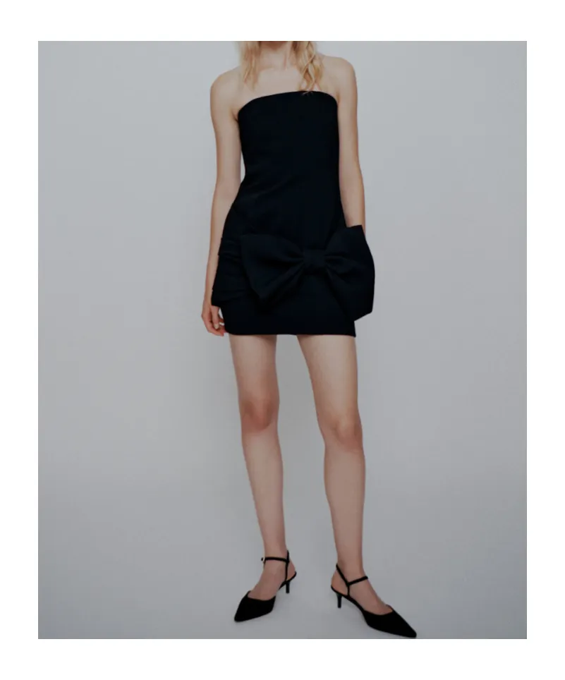 Bow-Detail Envers Satin Bustier Dress