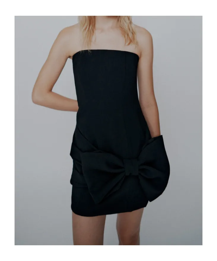 Bow-Detail Envers Satin Bustier Dress