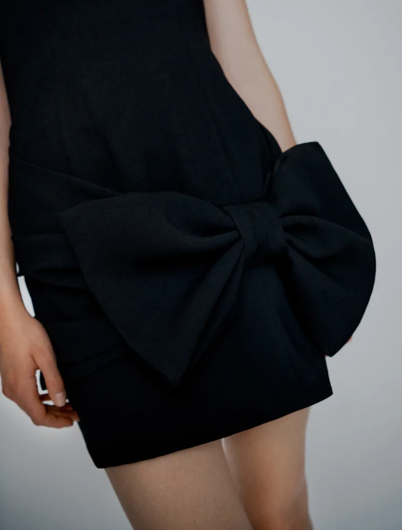 Bow-Detail Envers Satin Bustier Dress