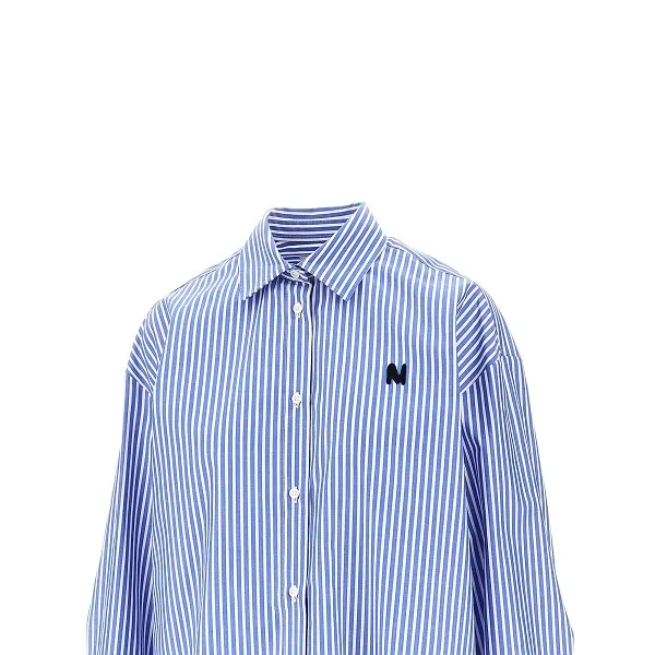 Msgm Long-Sleeved Curved Hem Shirt