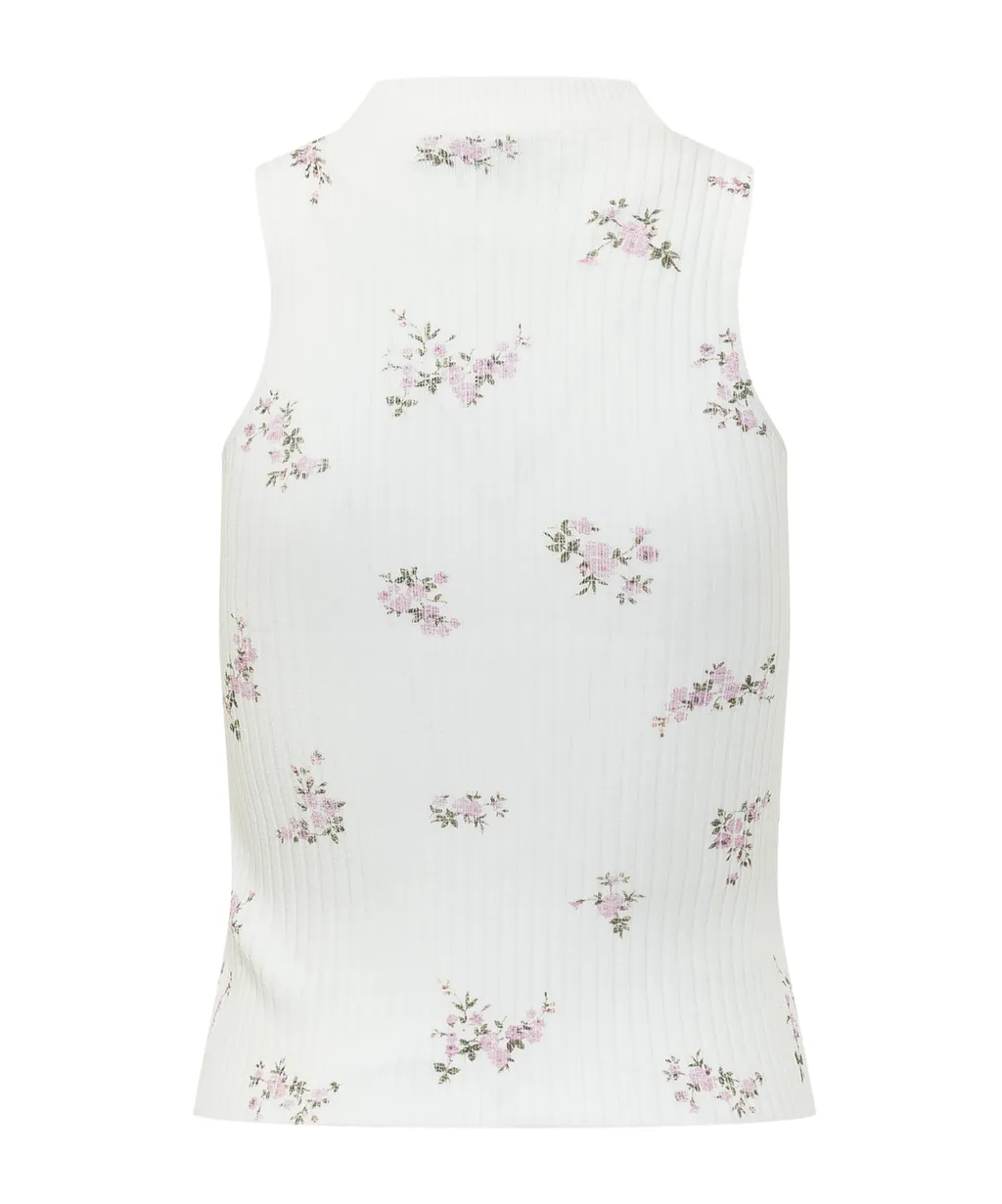 Msgm Floral Printed Ribbed Top