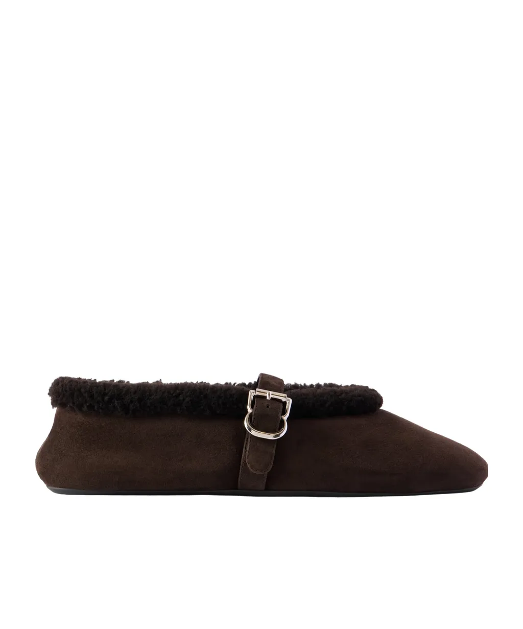 Buckled Wool Ballet Flats