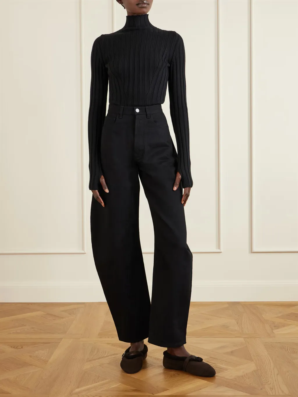 Buckled Wool Ballet Flats