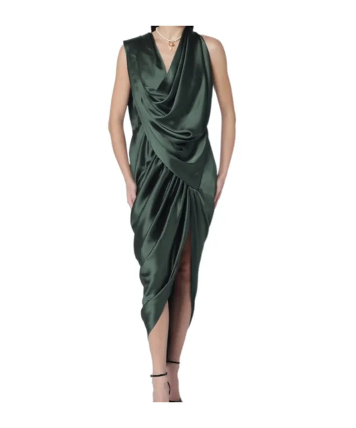 Satin Draped Midi Dress
