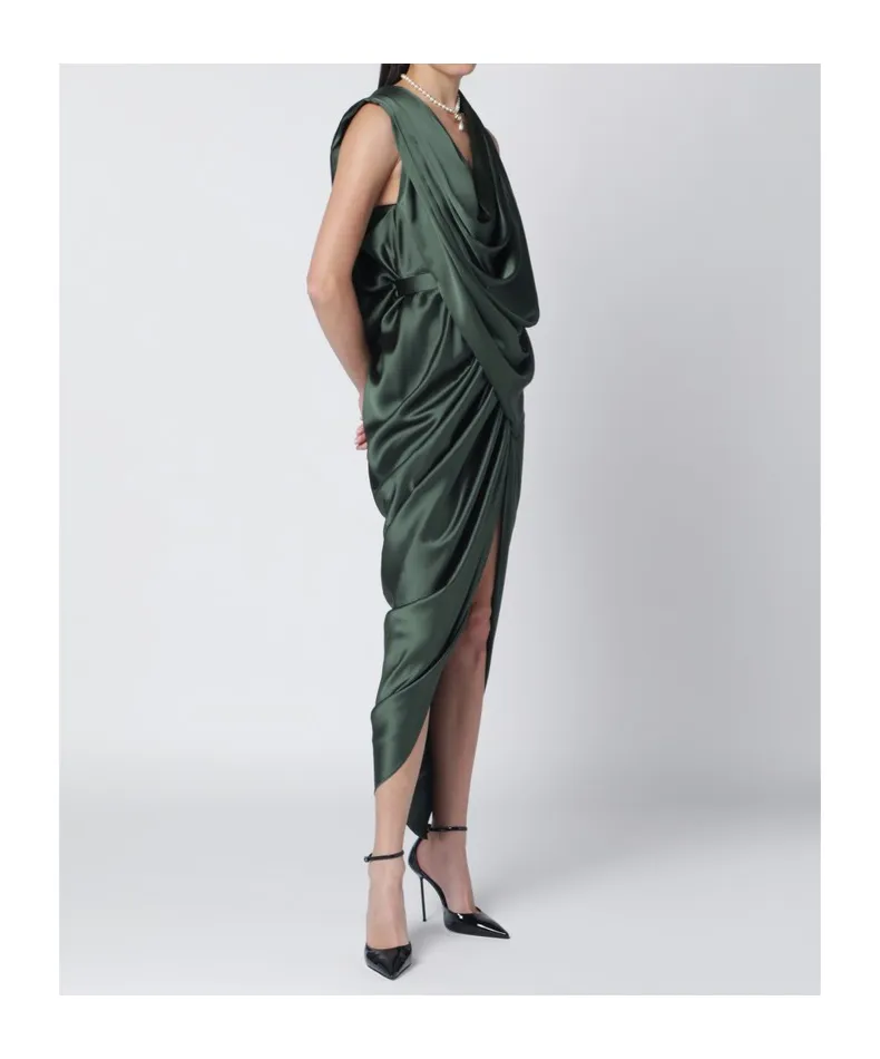 Satin Draped Midi Dress