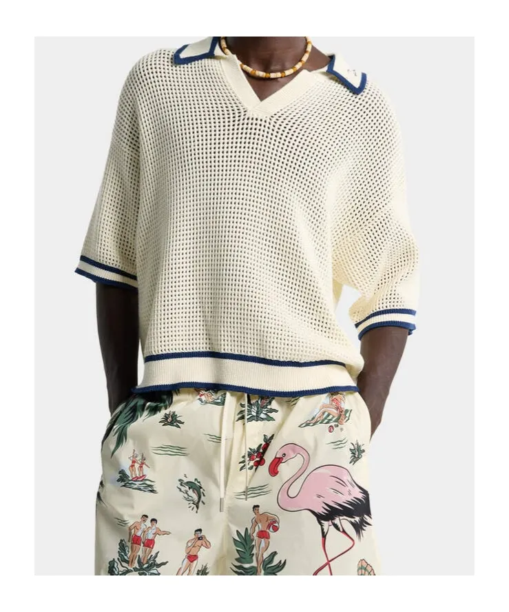 Open Work Knit Polo