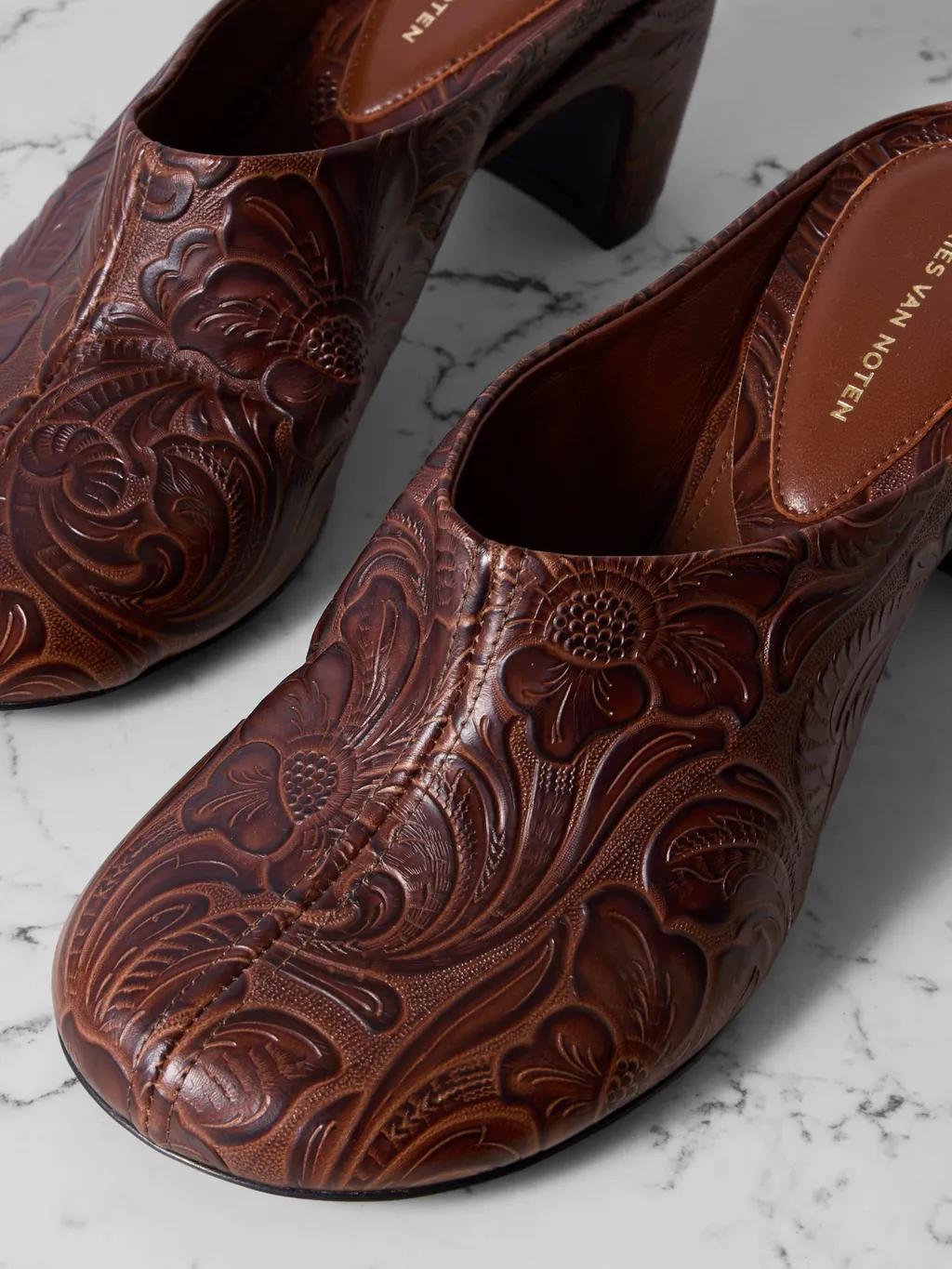 Embossed Leather Mules