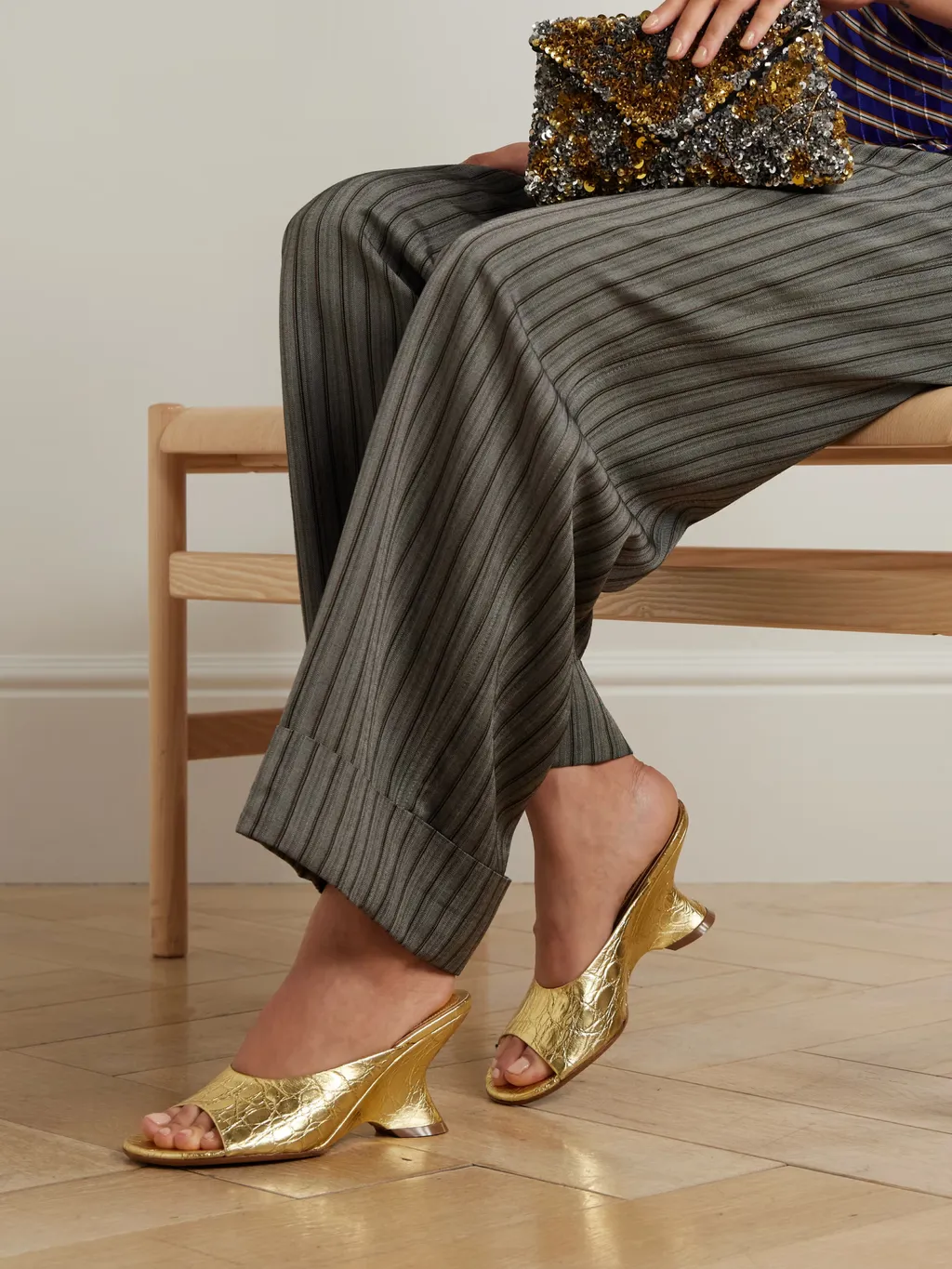 Crocodile-Patterned Leather High-Heeled Sandals