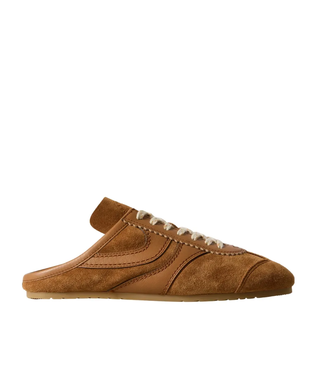 Leather-Trimmed Suede Mules