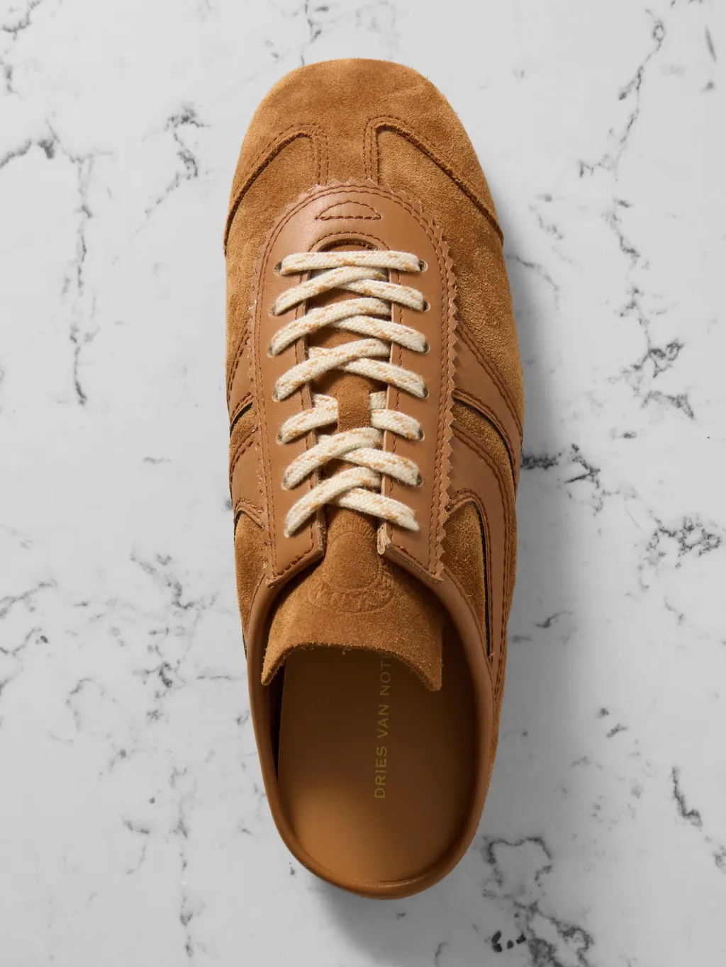 Leather-Trimmed Suede Mules