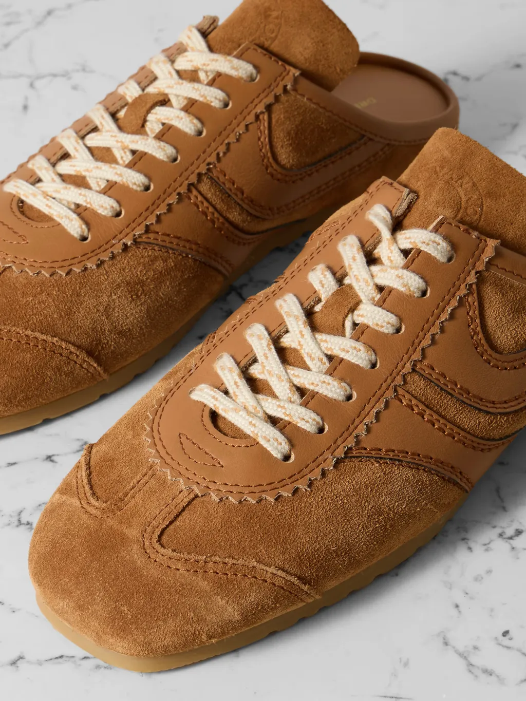 Leather-Trimmed Suede Mules