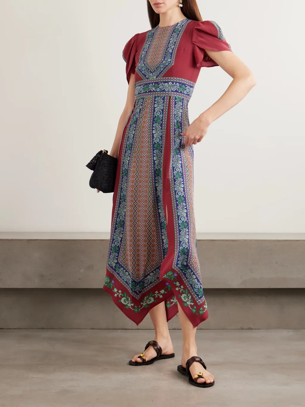 Puffed-Sleeved Midi Dress