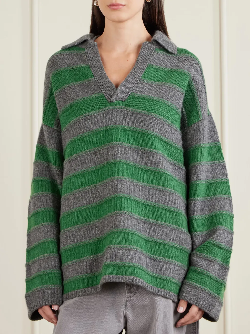 Dume Striped Cashmere Polo Sweater