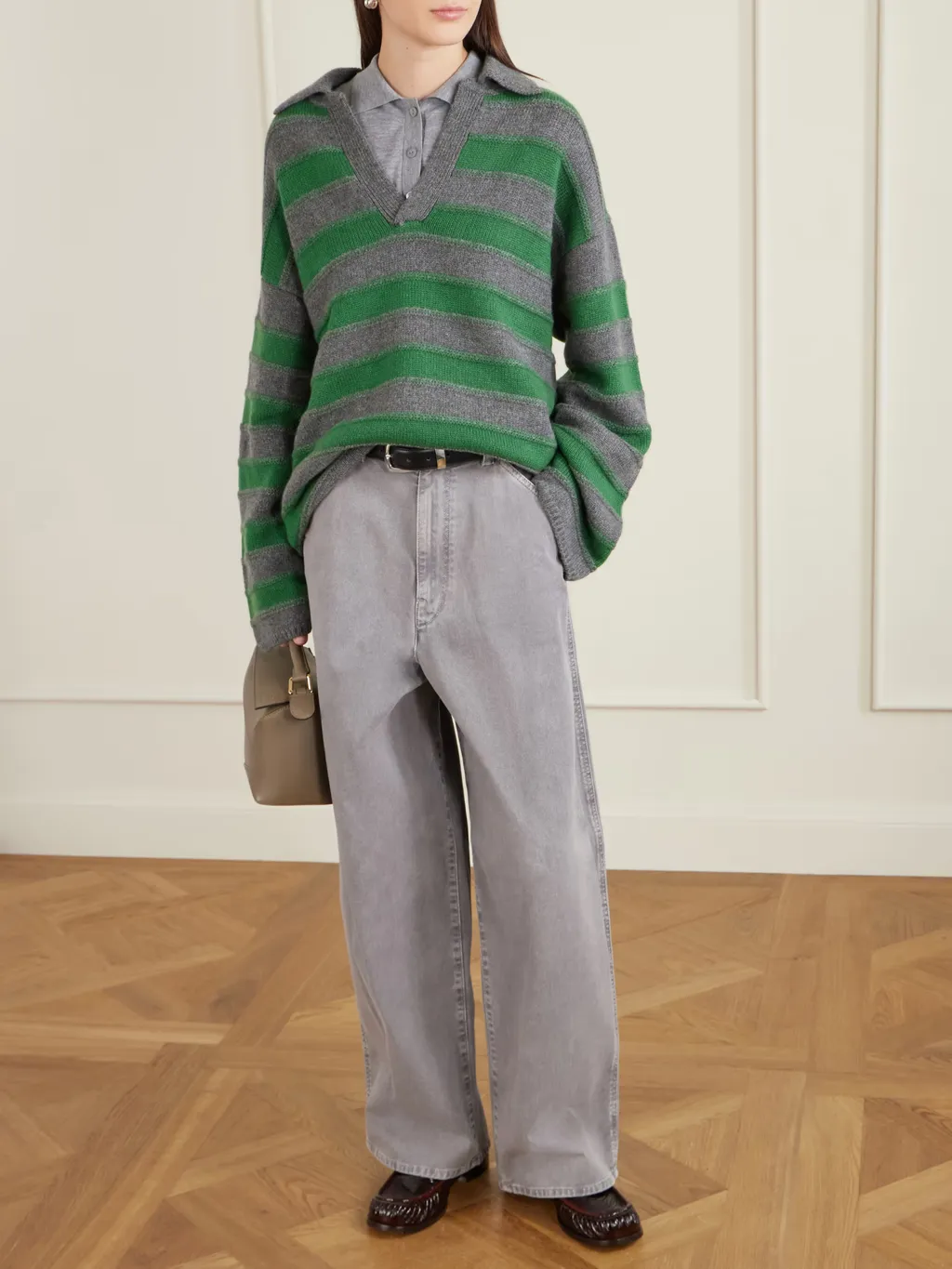 Dume Striped Cashmere Polo Sweater
