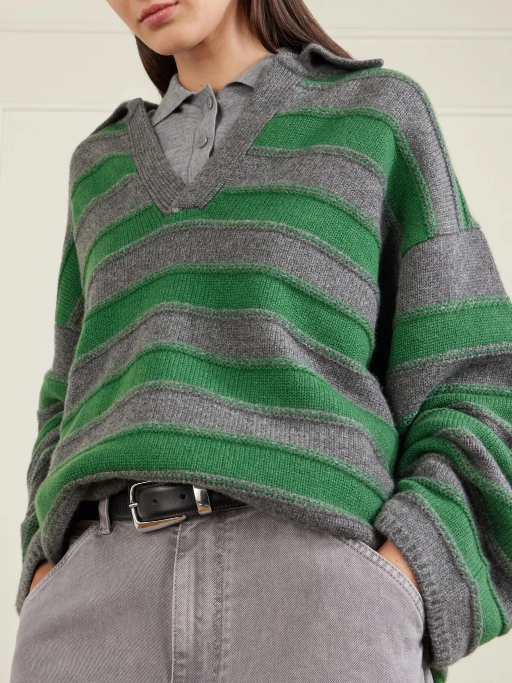 Dume Striped Cashmere Polo Sweater