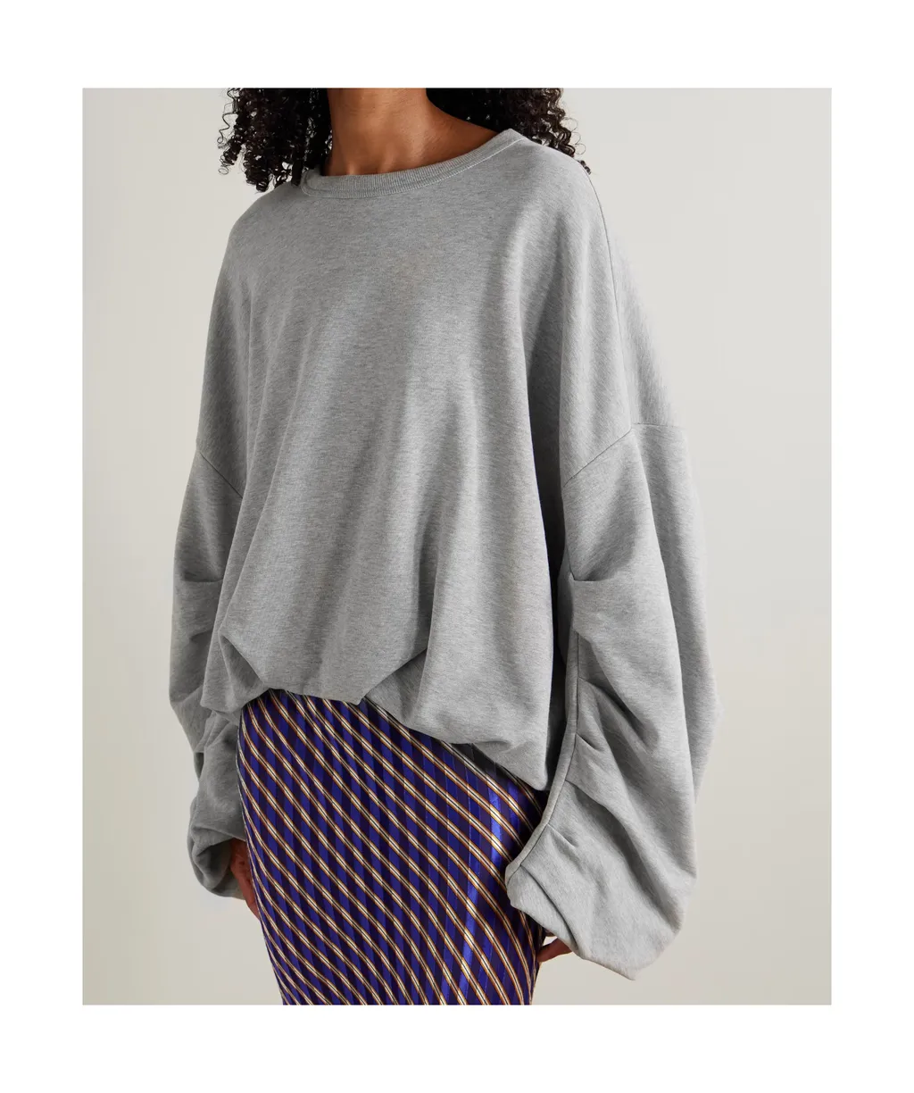 Oversized Pleated Cotton Knit Sweater