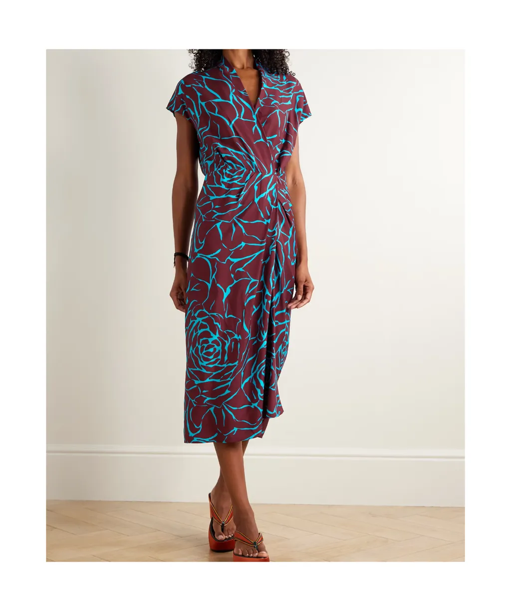 Wrap-Style Printed Midi Dress