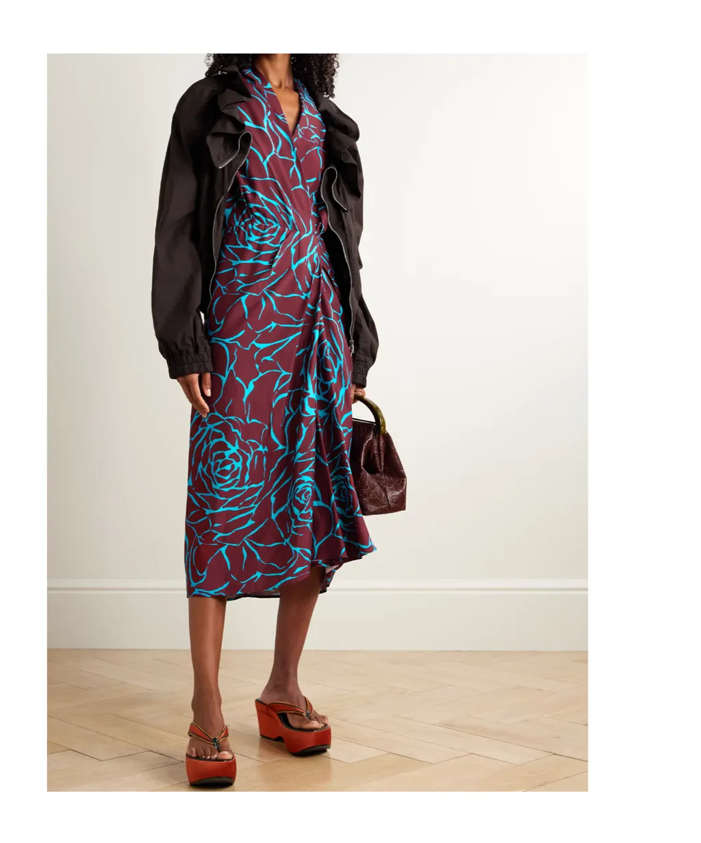 Wrap-Style Printed Midi Dress