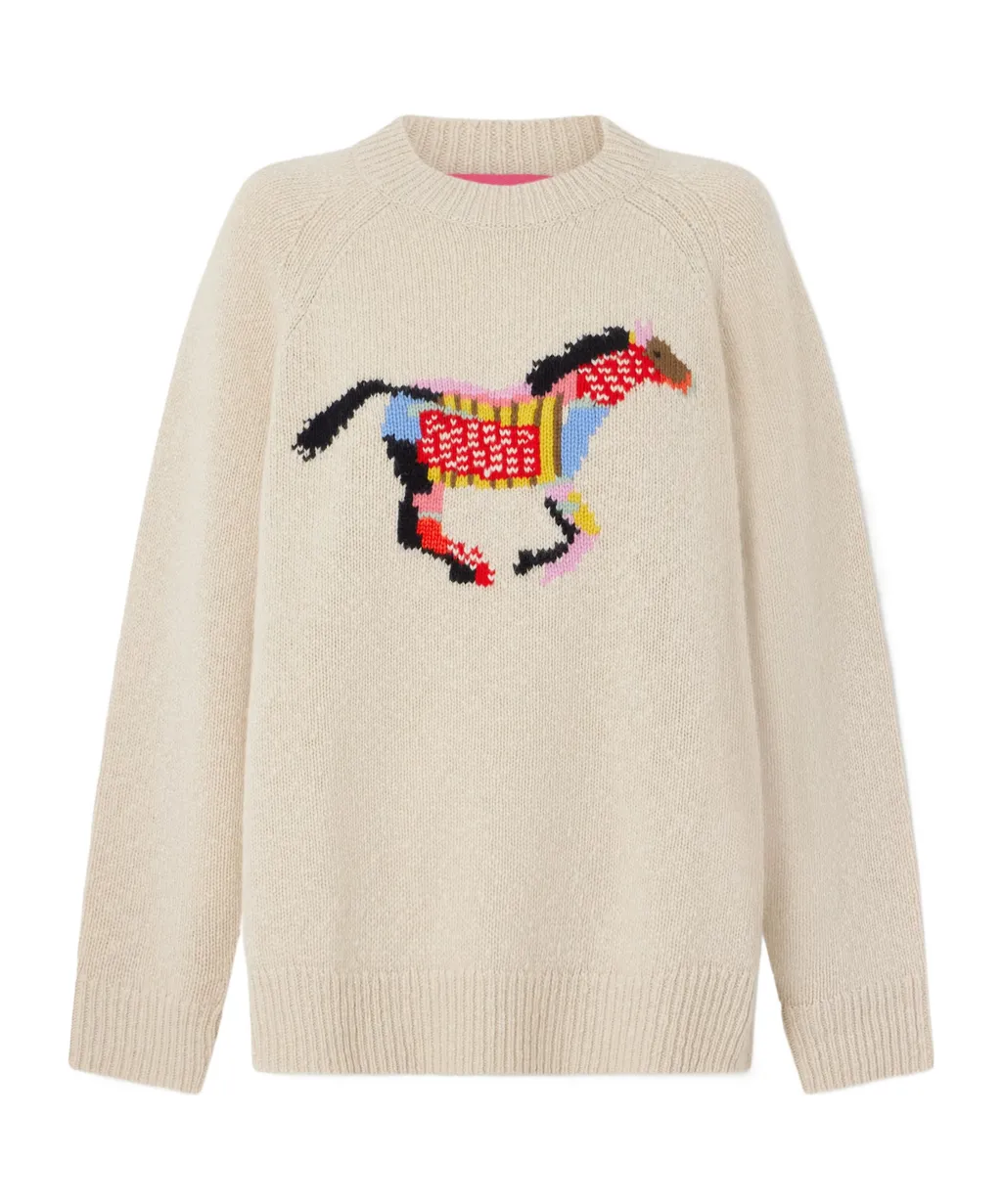 Glacier Horse Intarsia-Knit Cashmere Sweater