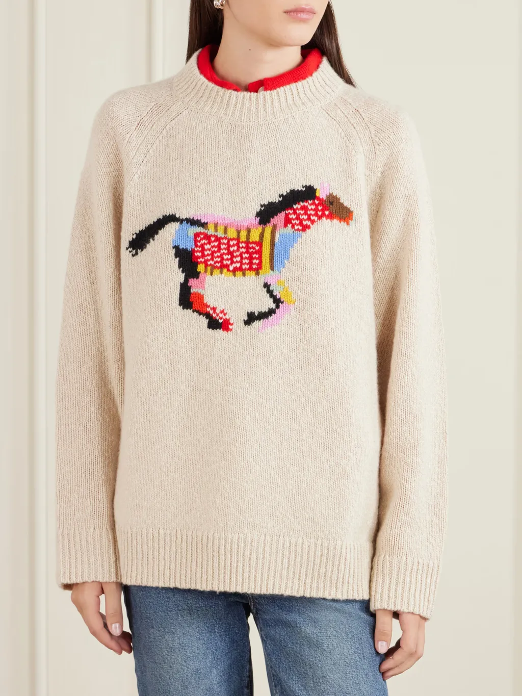 Glacier Horse Intarsia-Knit Cashmere Sweater