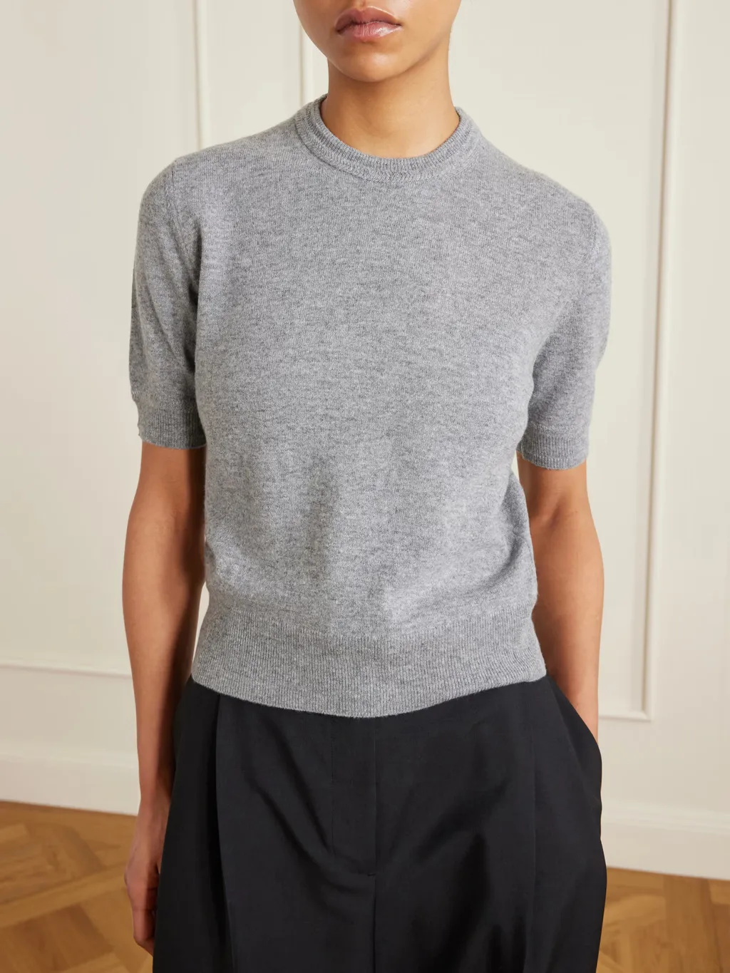 Short-Sleeved Wool Knit Sweater