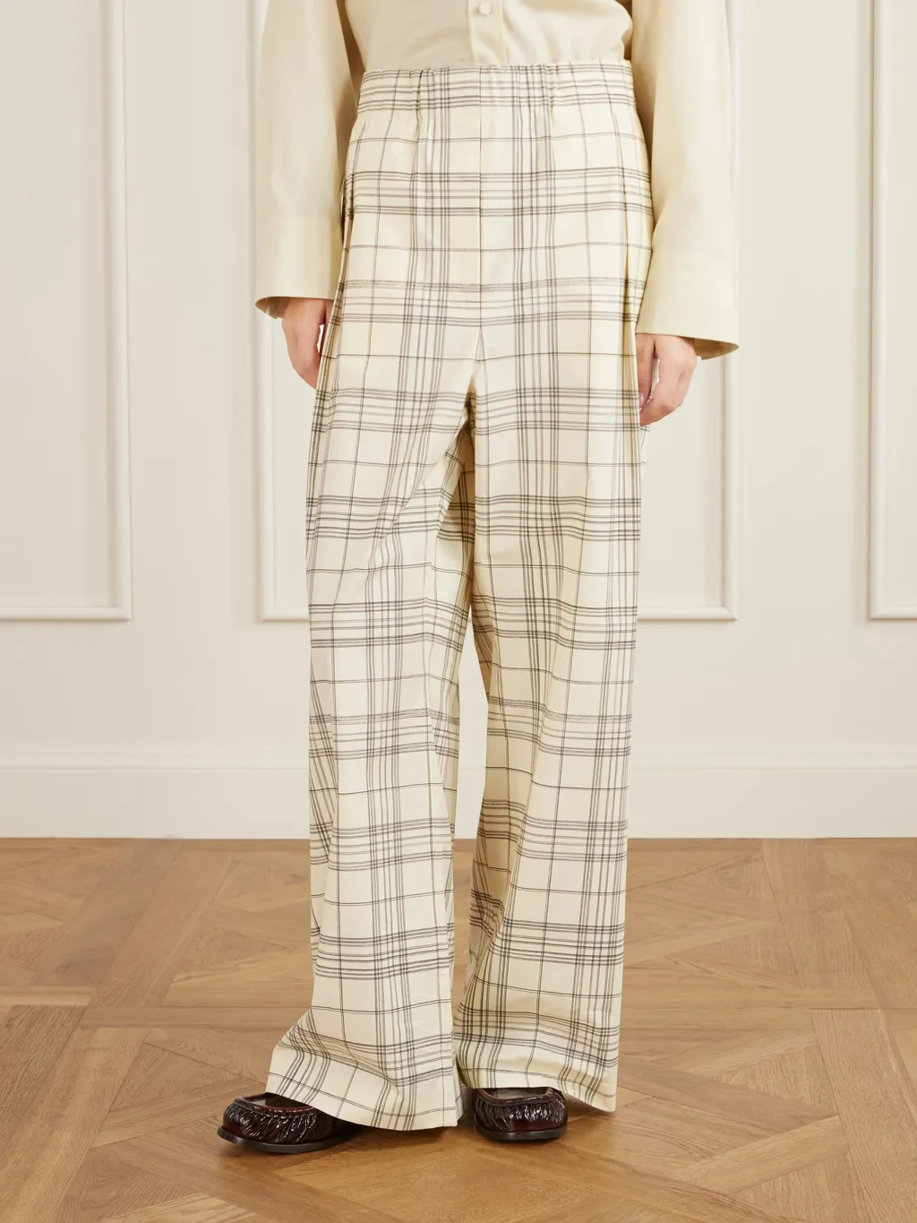Plaid Wide-Leg Casual Pants