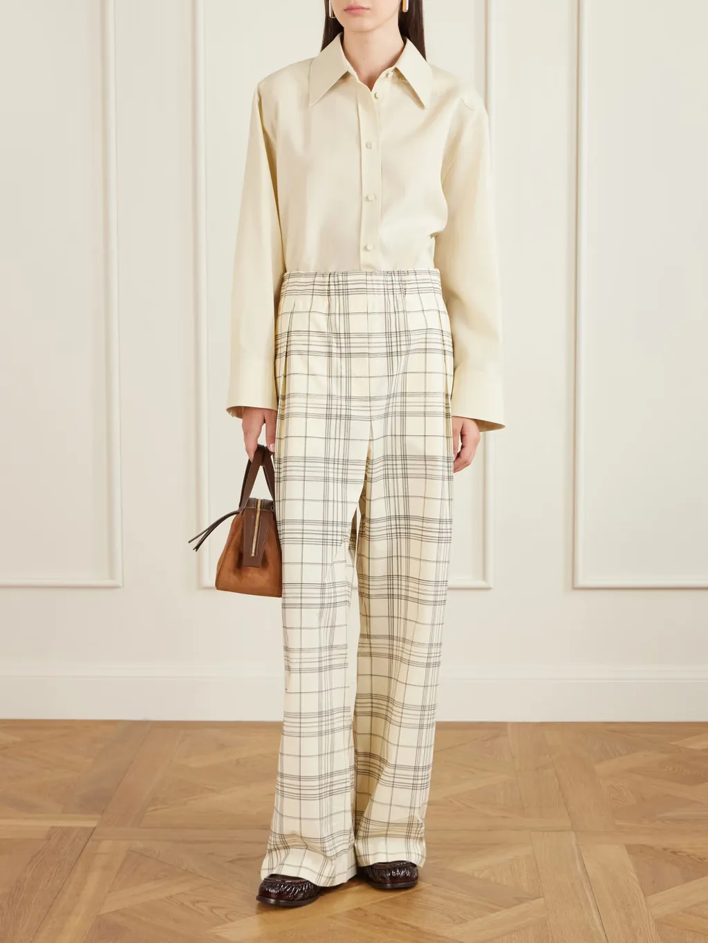 Plaid Wide-Leg Casual Pants