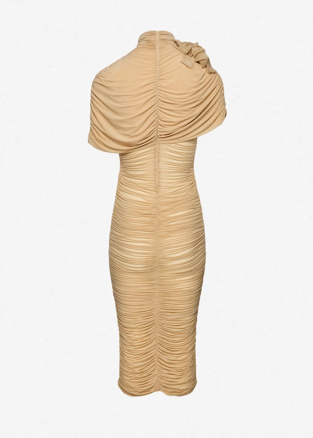 Draped Cape-Effect Midi Dress In Beige