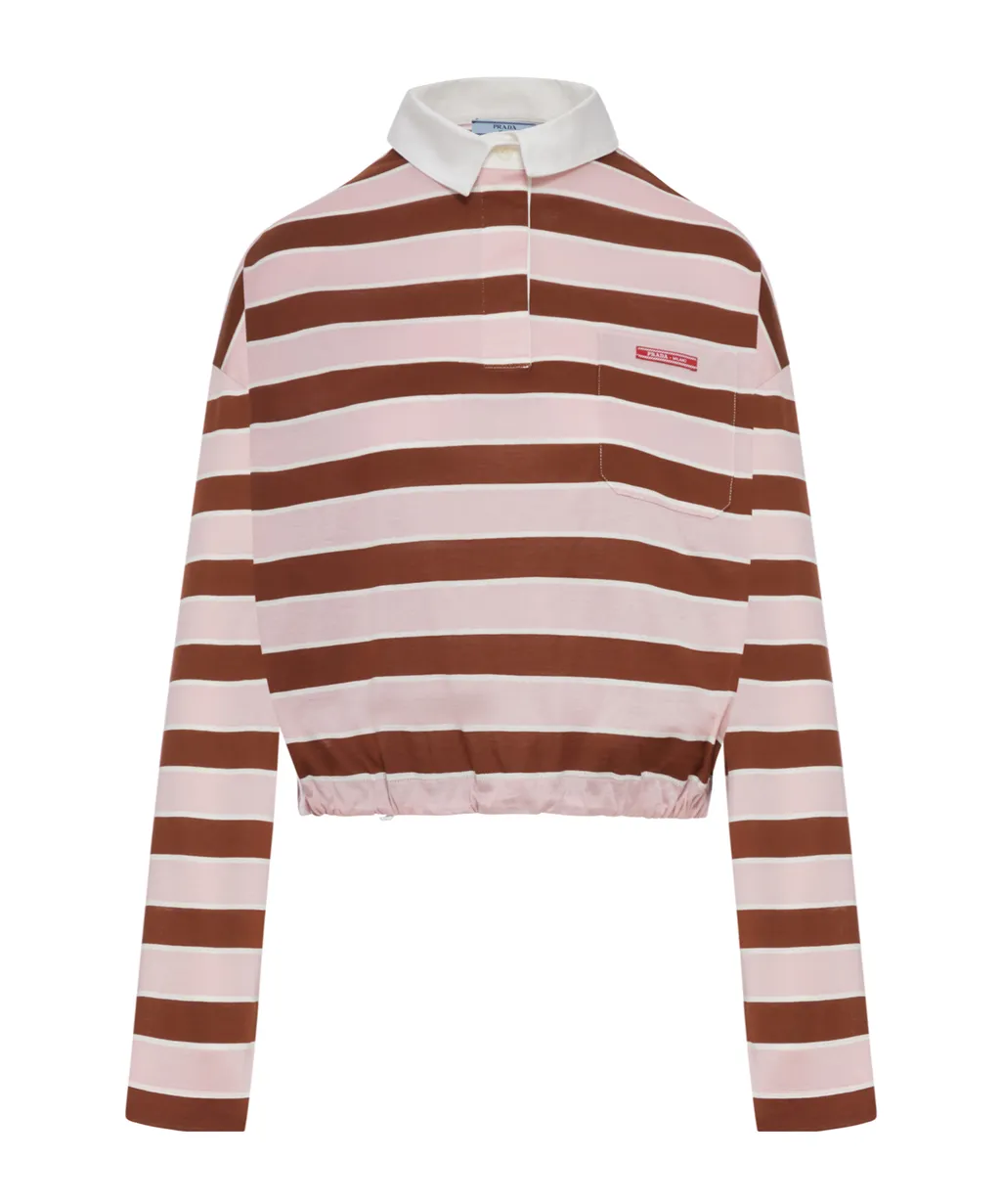 Long-Sleeved Bayadere Print Lisle Cotton T-Shirt