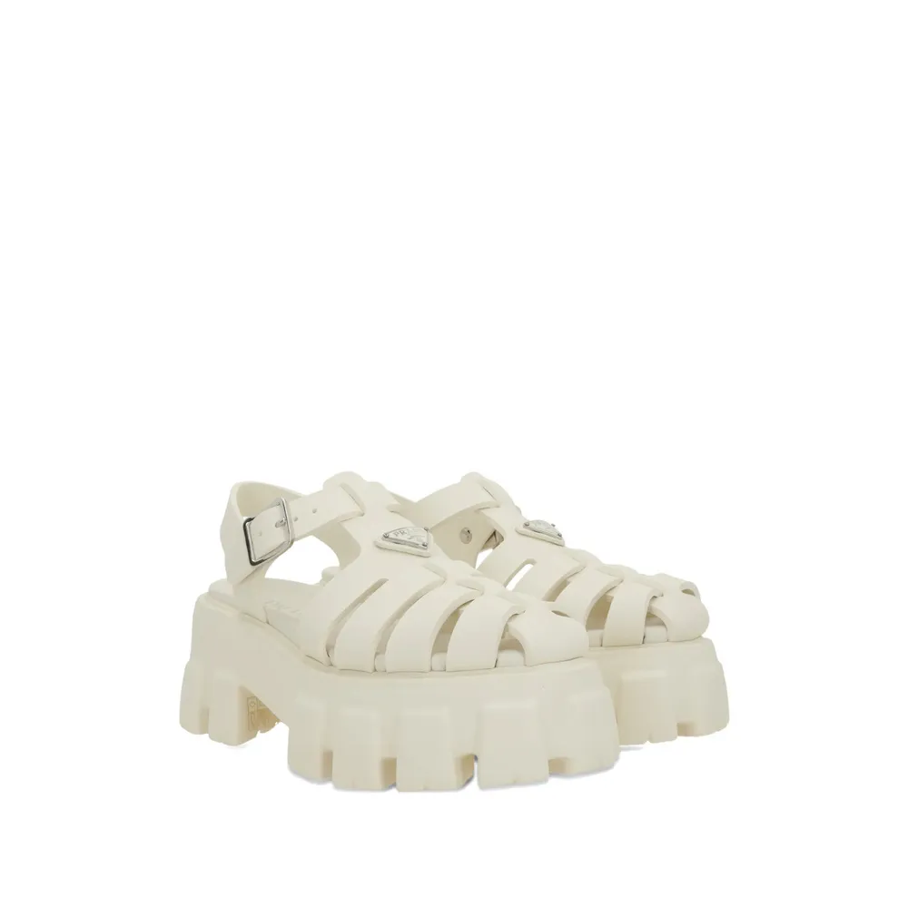 Prada Foam Triangle-Logo Ankle Strapped Sandals