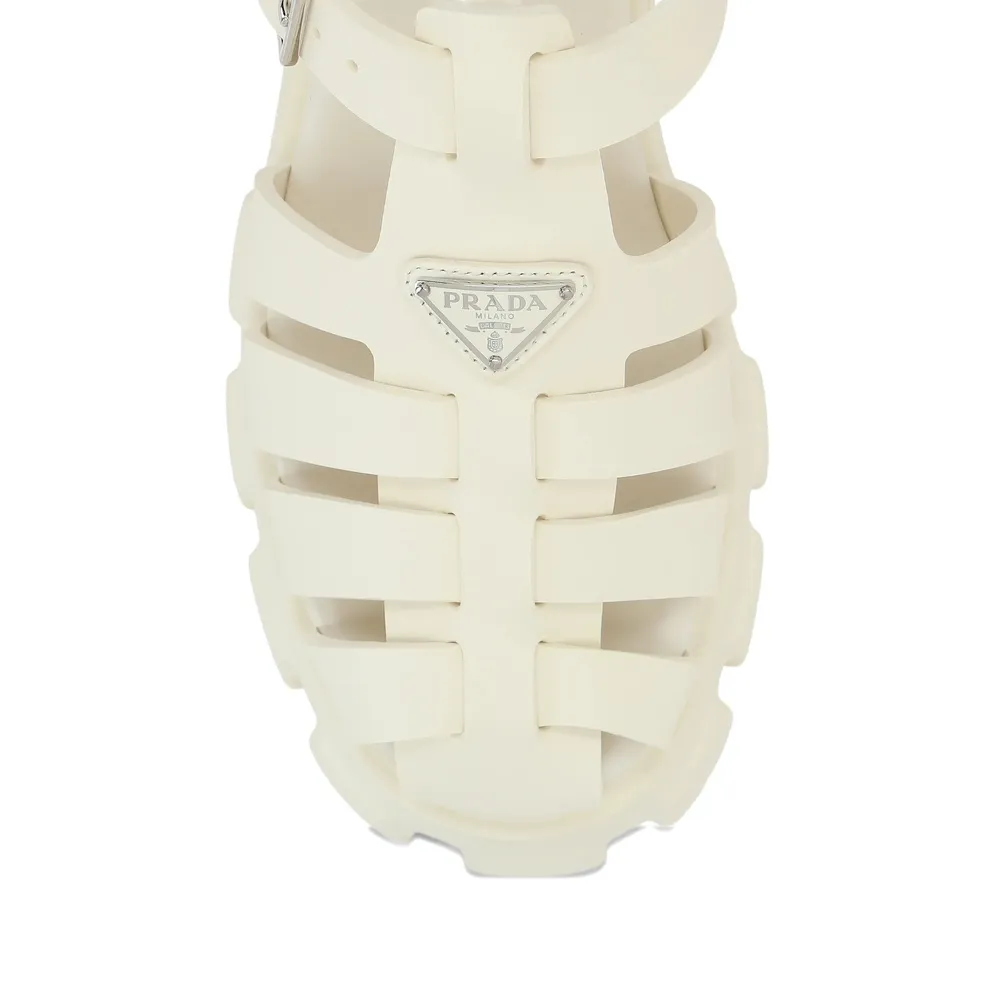 Prada Foam Triangle-Logo Ankle Strapped Sandals