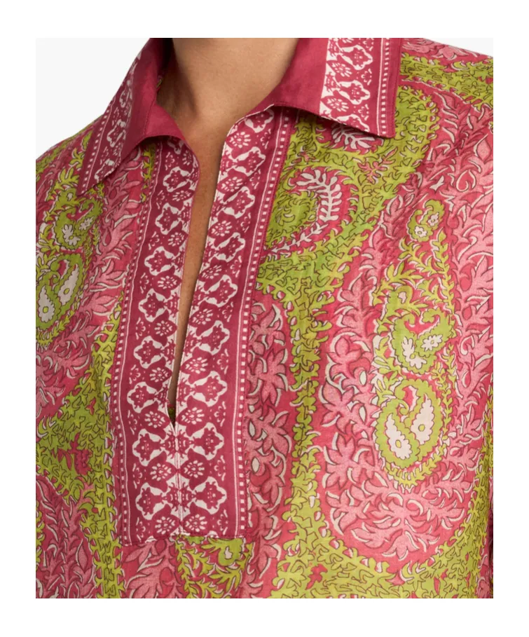 Cover-Up Mini Dress In Cotton-Blend Fabric With Paisley Foliage Motif