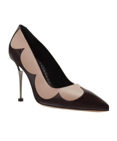Light Beige And Dark Brown Leather Pumps