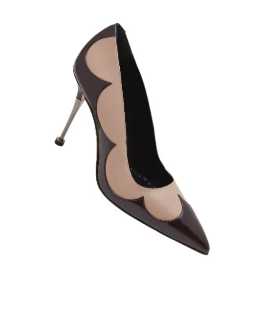 Light Beige And Dark Brown Leather Pumps