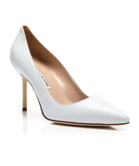 White Nappa Leather Pointed Toe Pumps