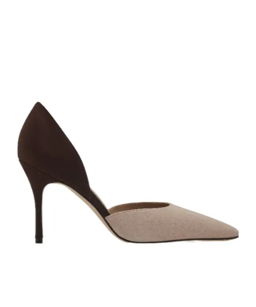 Light Beige And Brown Suede D'orsay Pumps